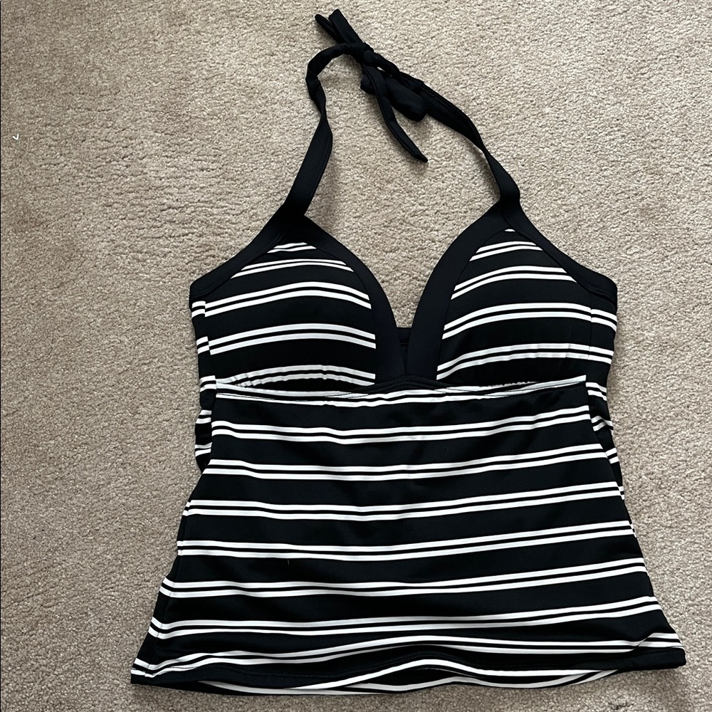 La Blanca Tankini Top Size 10 Striped Black and White